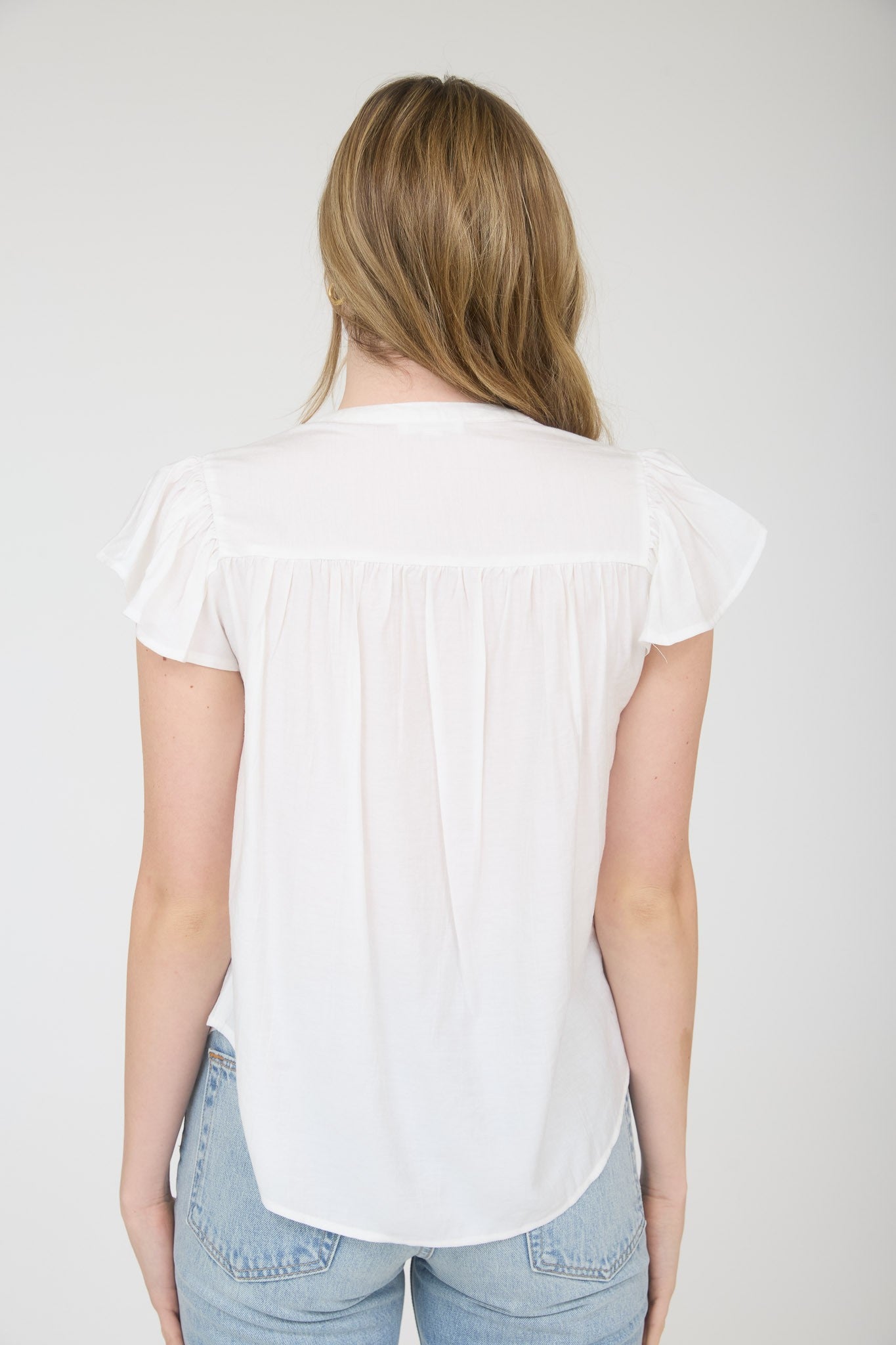 Ruched Shoulder Ruffle Sleeve Top