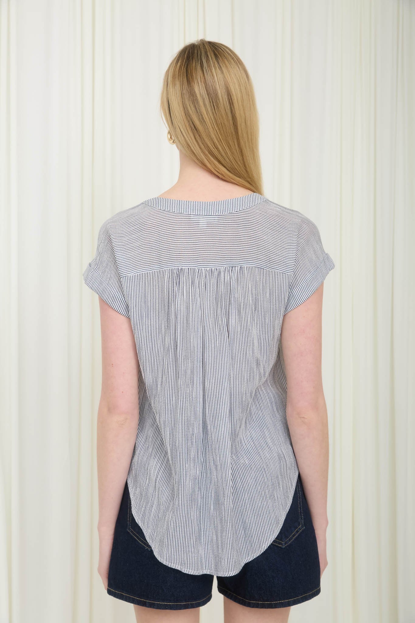 Pinstripe Short Cuff Sleeve Button Down Shirt