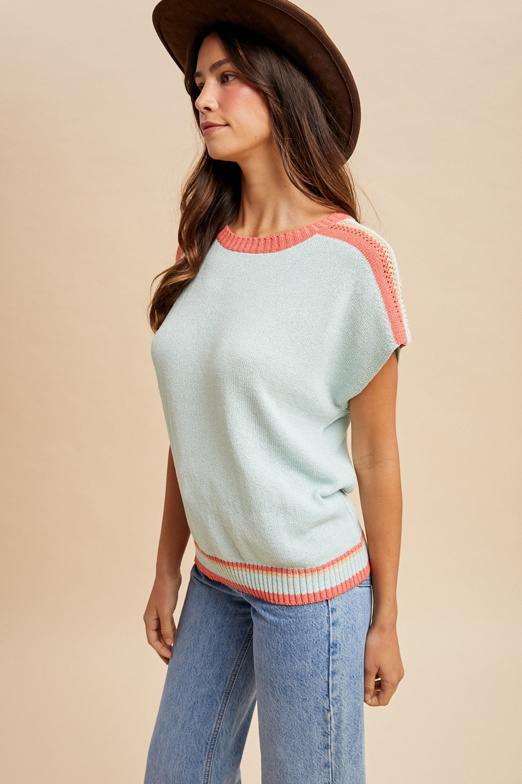 Stripe Color block Dolman Sleeve Sweater