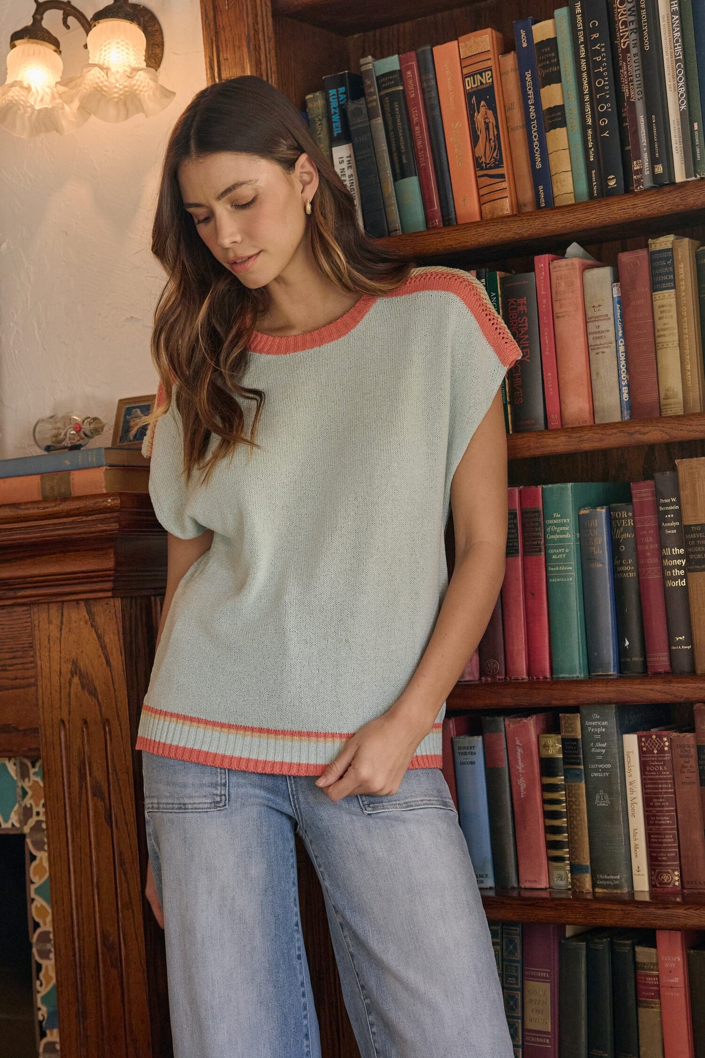 Stripe Color block Dolman Sleeve Sweater