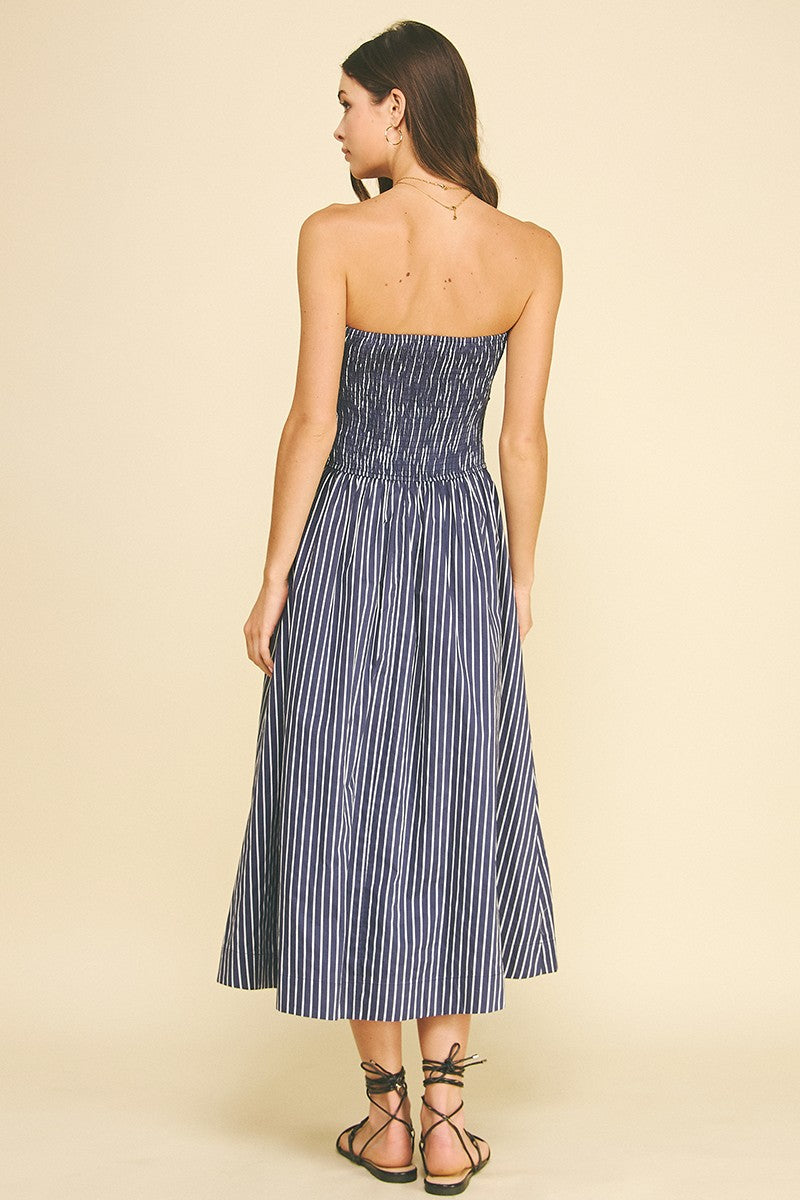 Striped Smocked Tube Midi Dress