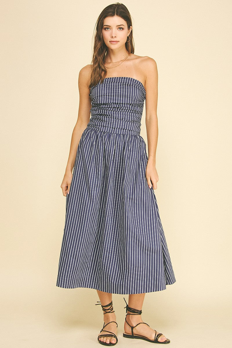 Striped Smocked Tube Midi Dress