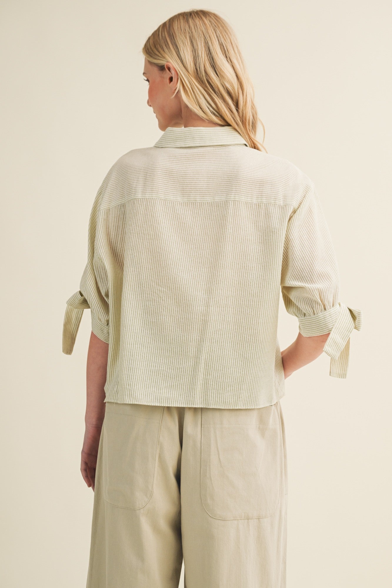 Striped Tie-cuff Button Front Top