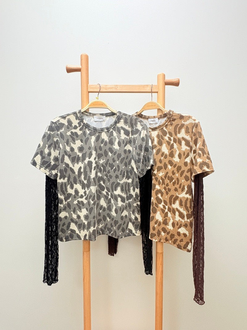 Lace Sleeve Layered Leopard Jersey Tee
