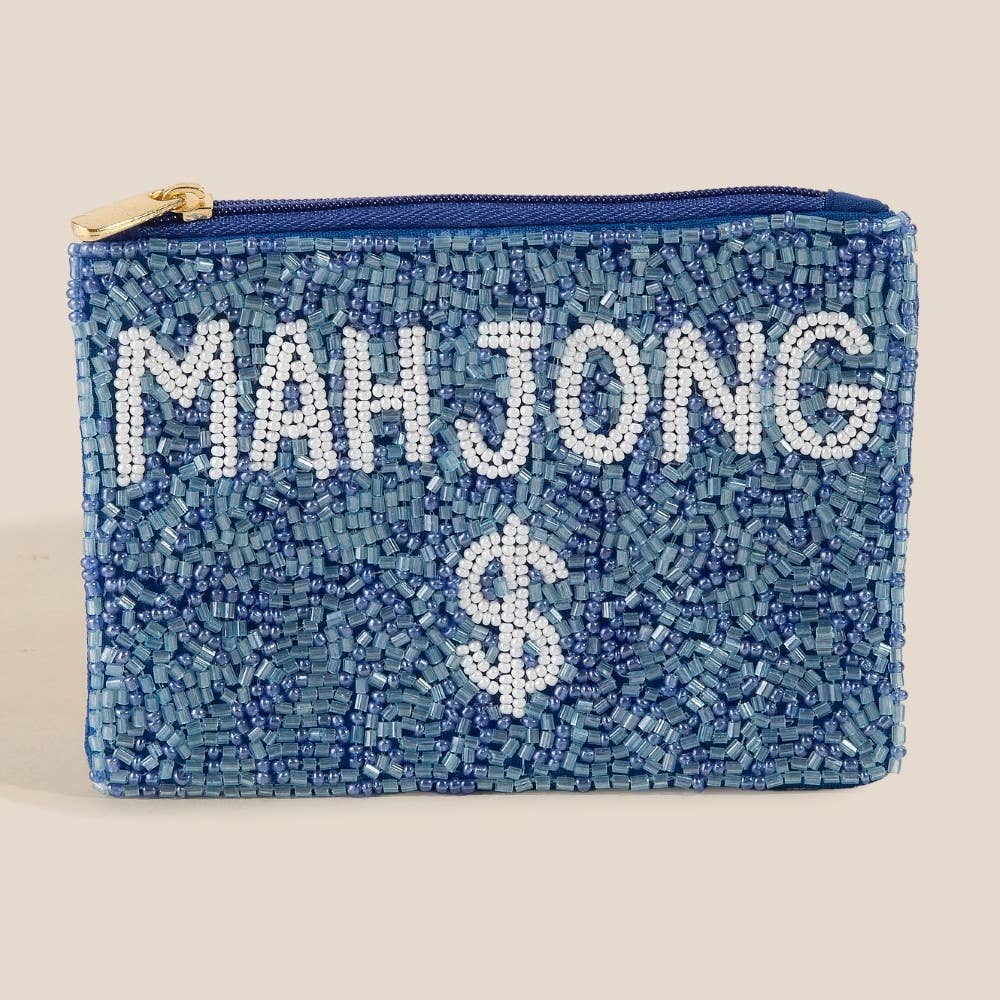 Blue Mahjong Money Seed Beaded Coin Purse