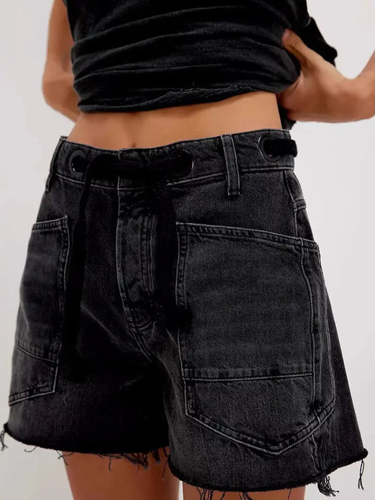 Drawstring Waist Denim Shorts