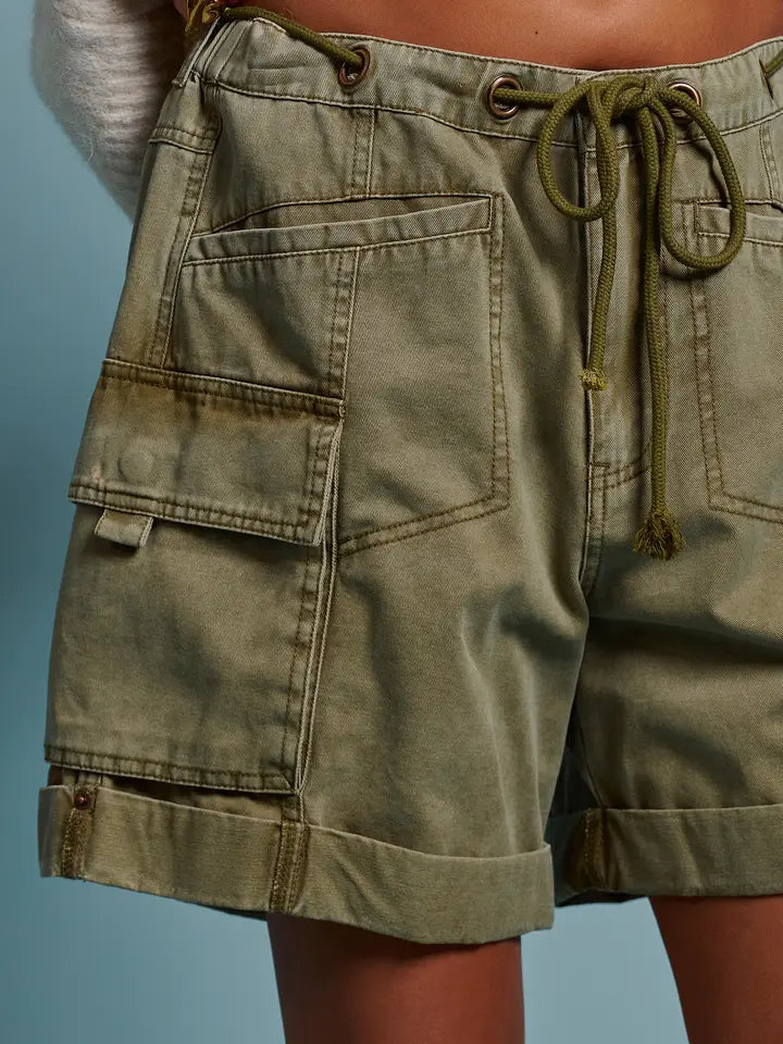 Mineral Wash Cotton Utility Cargo Shorts