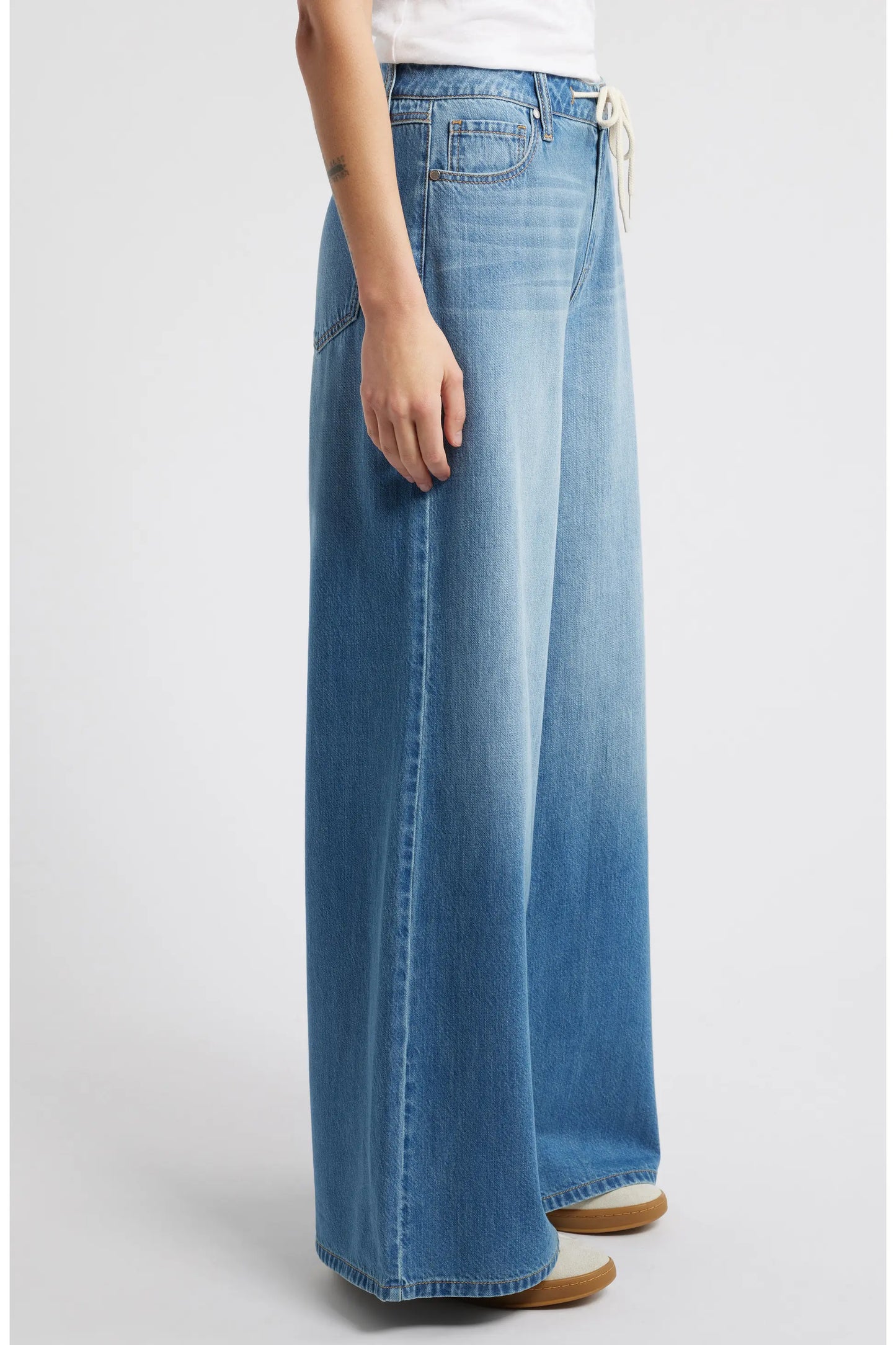 Drawstring High Waist Wide Leg Jeans