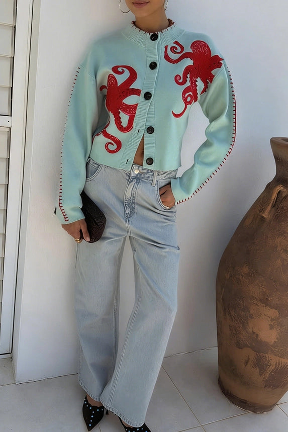 Octopus Embellished Button-Up Cardigan