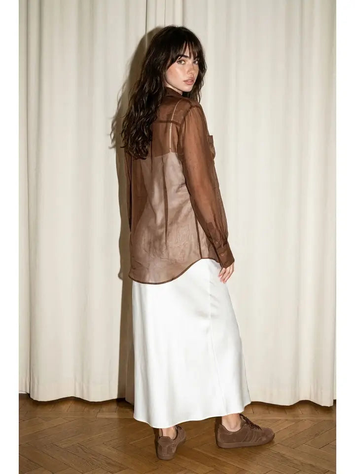 Sheer Organza Oversized Button-Down