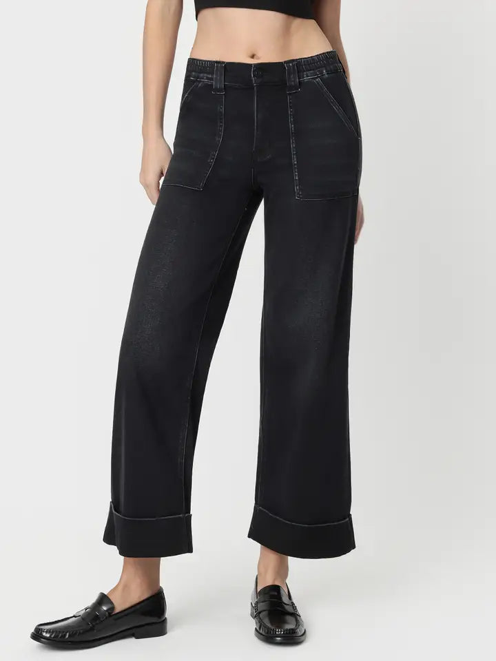 VERVET High Rise Cuffed Baggy Wide Jeans