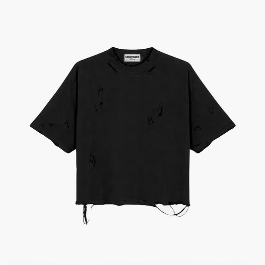 Distressed Boxy Black Tee