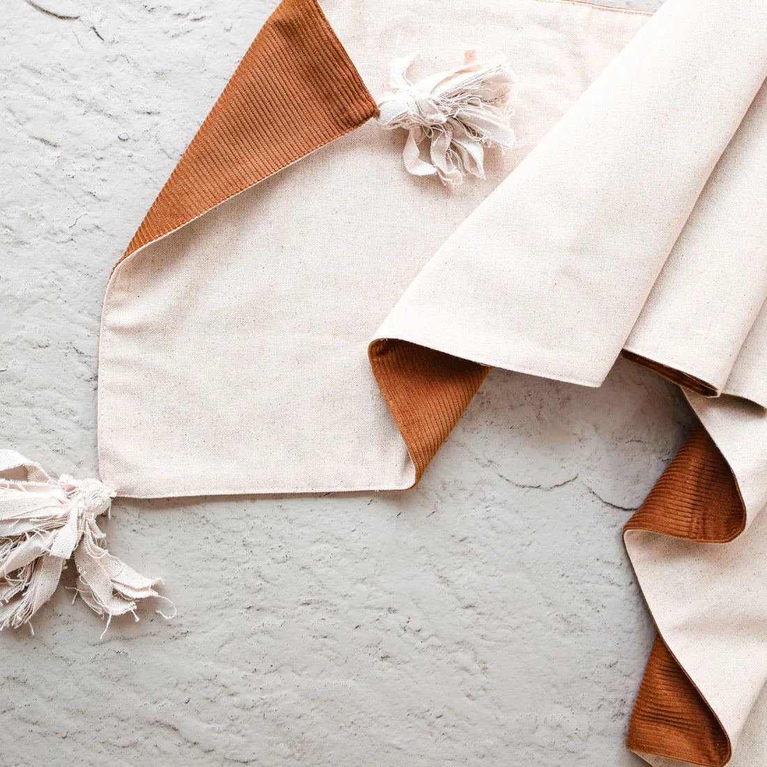 Corduroy & Linen Two-Sided Table Runner with Tassels