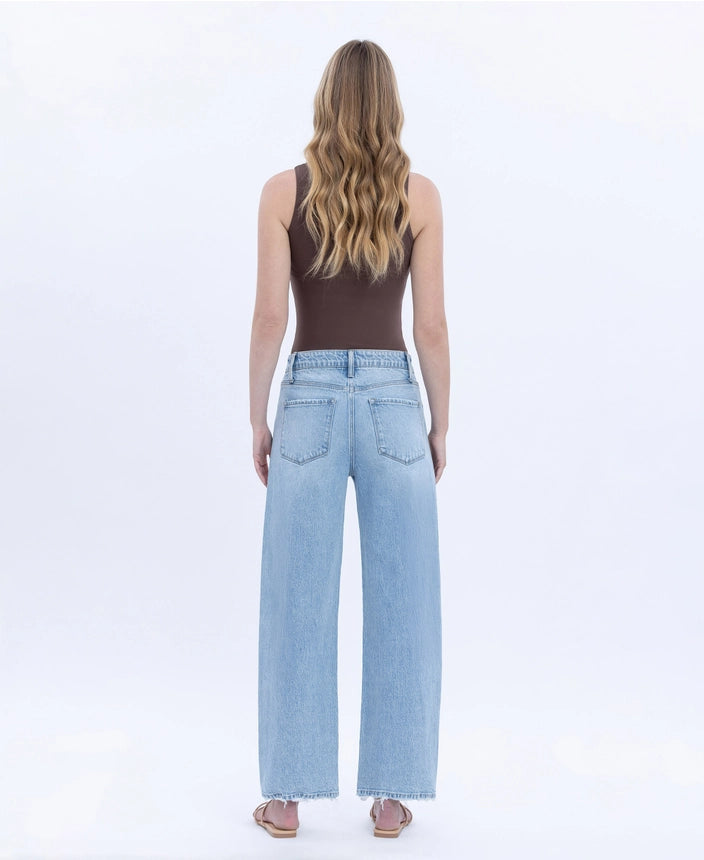 VERVET Super High Rise Light Wash Crop Barrel Leg Jeans