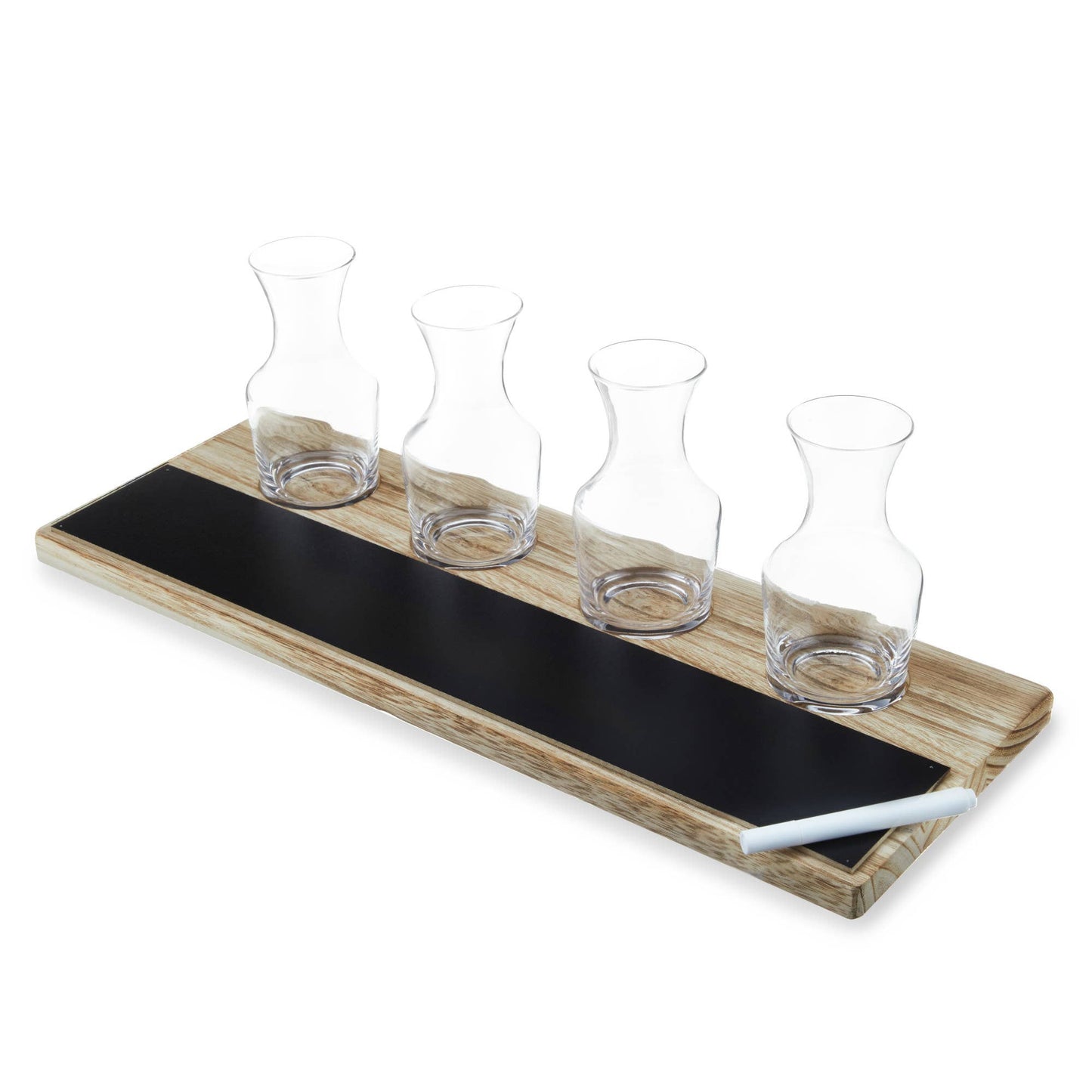 Glass Carafes and Wood with Chalkboard