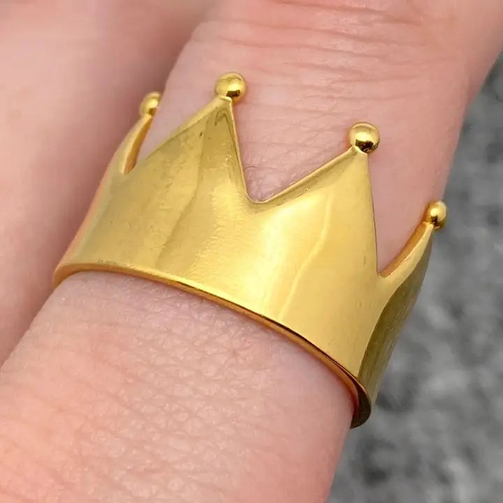 18K Gold Crown Adjustable Ring