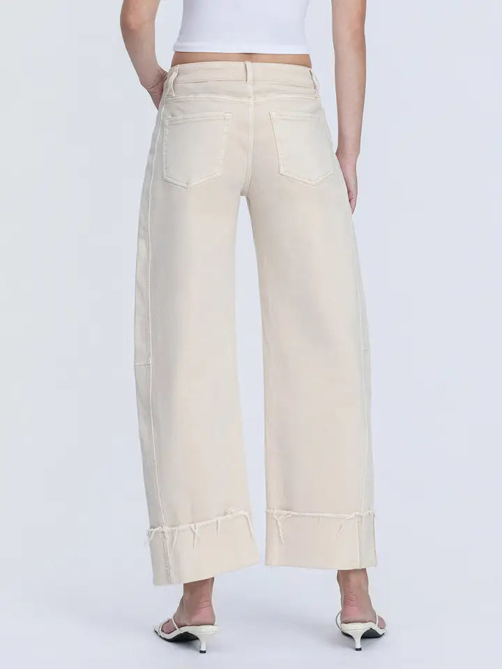 High Rise Side Panel Crop Cuffed Barrel Jeans