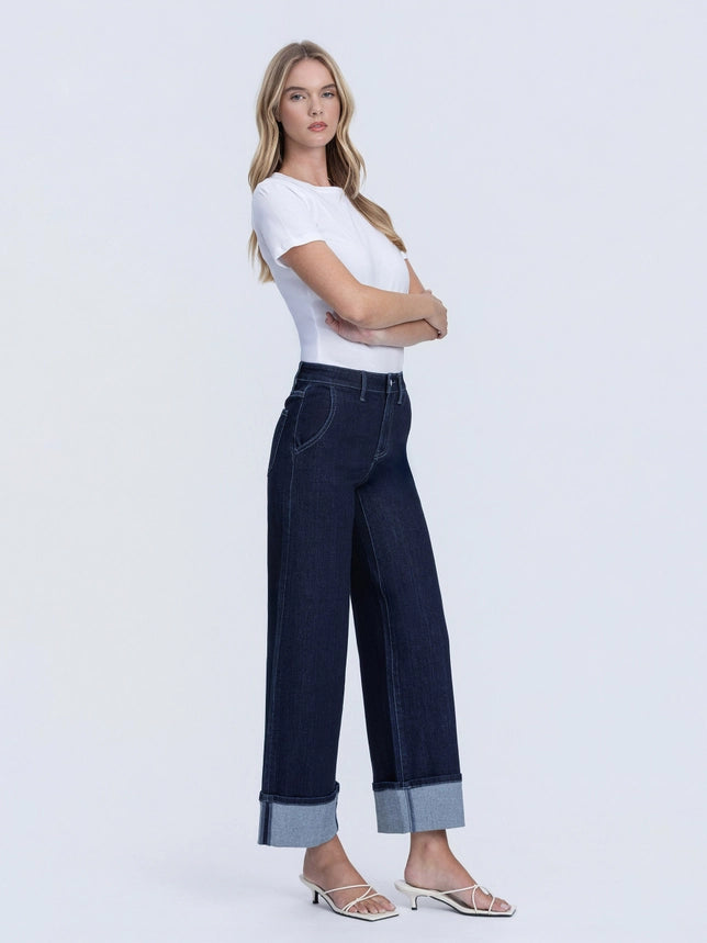 VERVET High Rise Dark Wash Cuffed Ankle Wide Leg Jeans