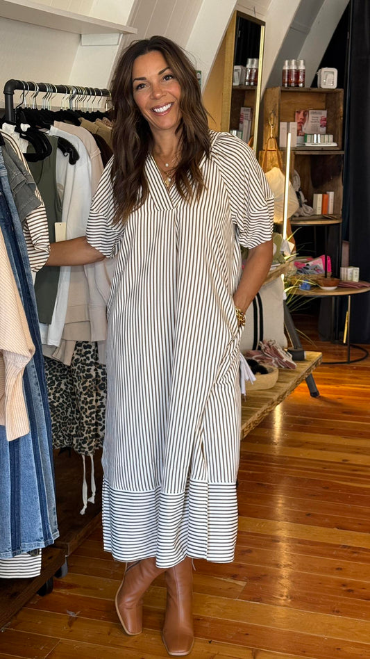 Cocoa Stripe Pullover Midi Dress