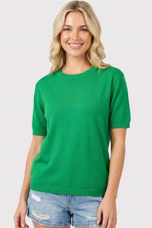 Crew Neck Half Sleeve Sweater Top Green