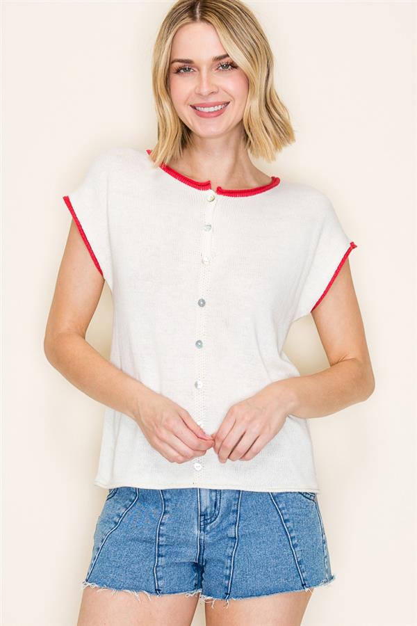 Raw Edge Short Sleeve Cardigan