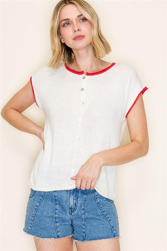 Raw Edge Short Sleeve Cardigan