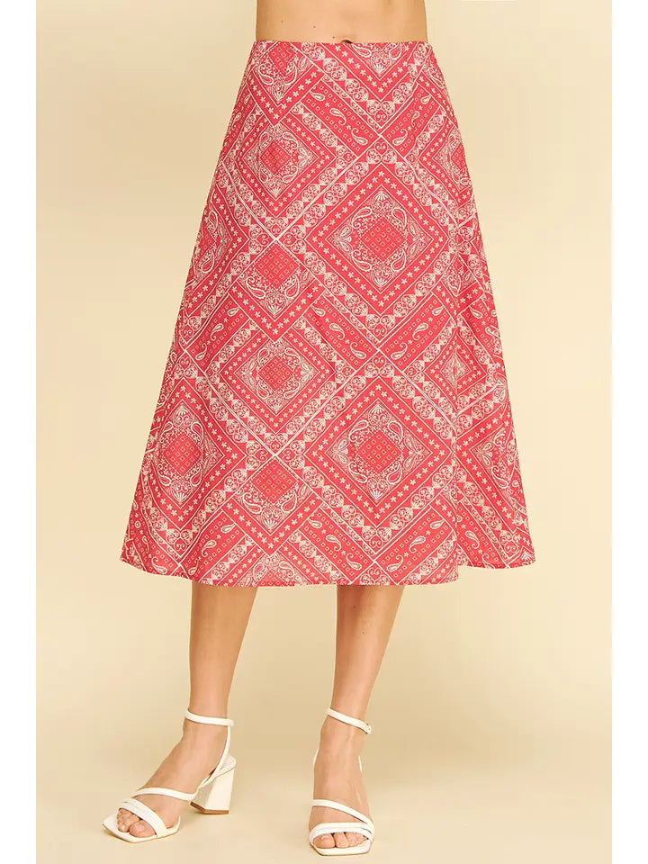 Bandana Print A-Line Midi Skirt