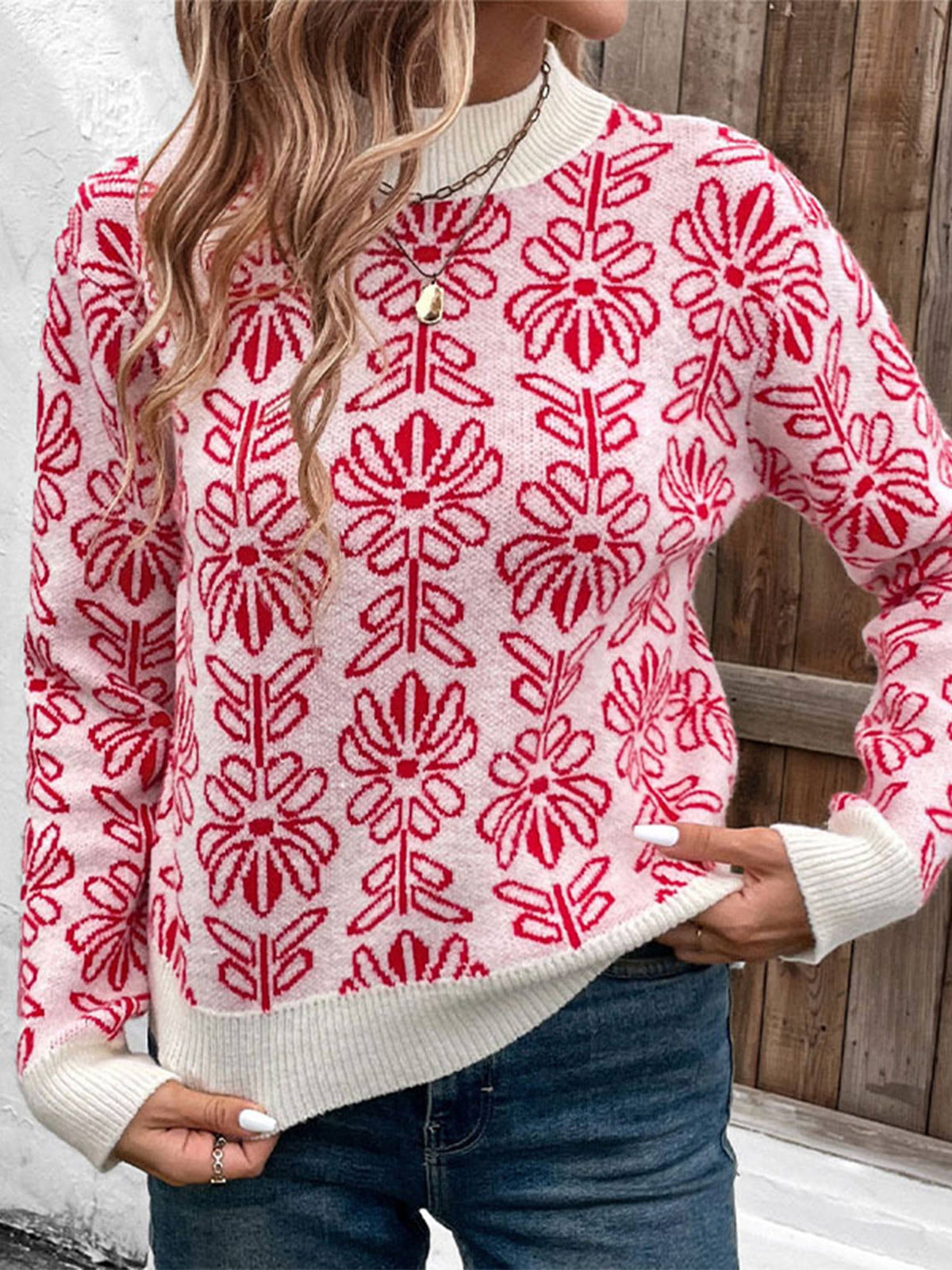 Floral Geo High Neck Sweater