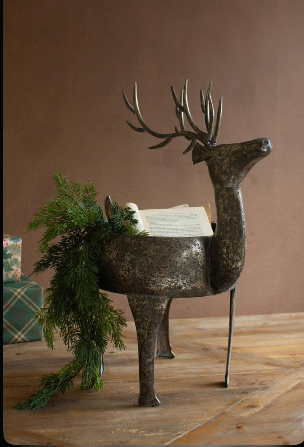 Rustic Metal Reindeer Planter