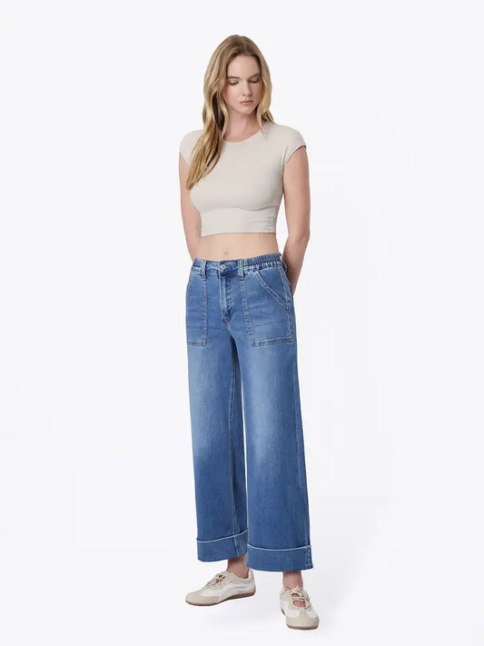 VERVET Enviably - High Rise Cuffed Wide Jeans