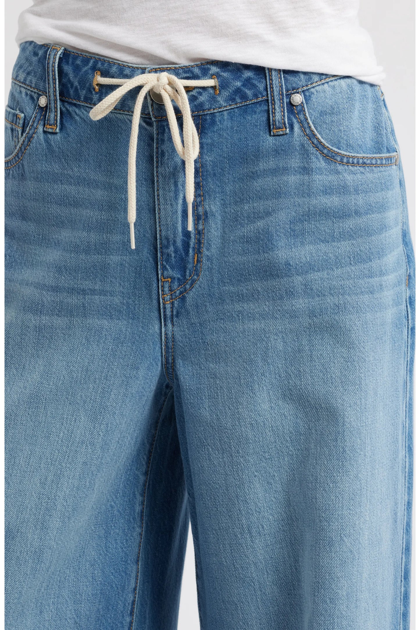 Drawstring High Waist Wide Leg Jeans