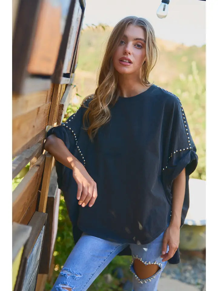 Washed Studded High Low Tee