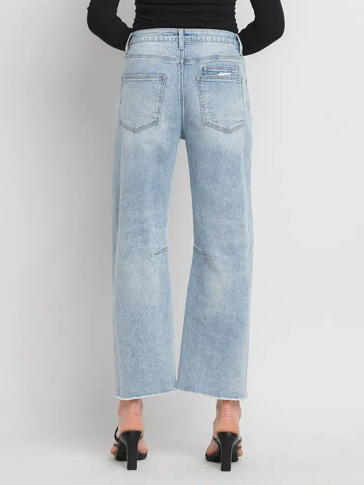 VEREVT Super High Rise Light Wash Barrel Jeans
