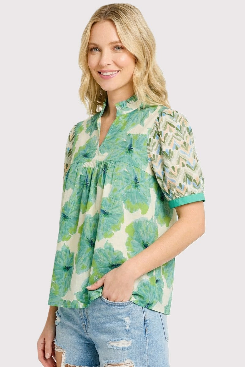 Floral Mixed Frilled Neck Top