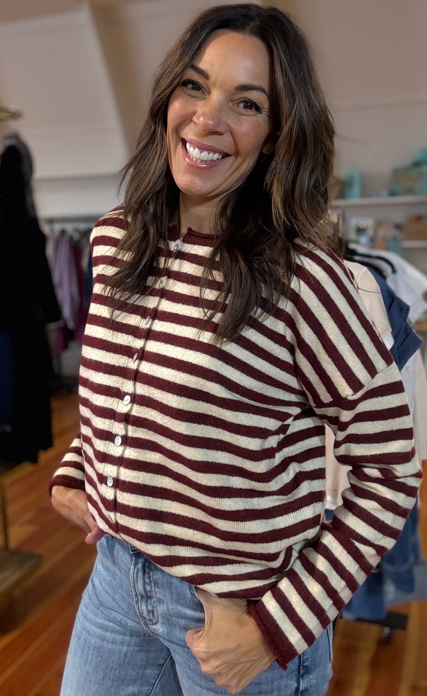 Striped Button Down Cardigan