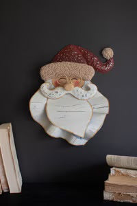 Painted Metal and Boucle Santa Head Wall Decor