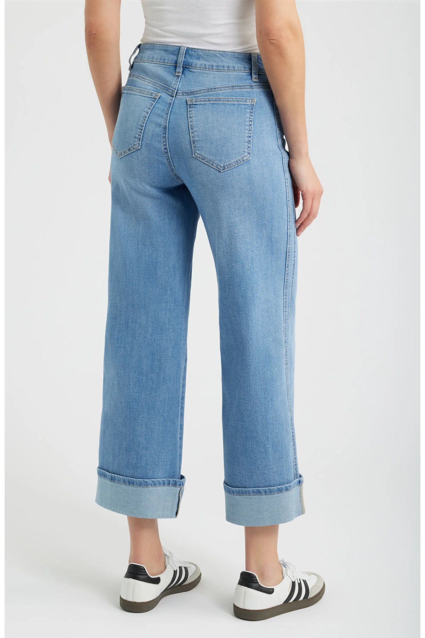 Roll Cuff Mid Rise Wide Leg Jeans