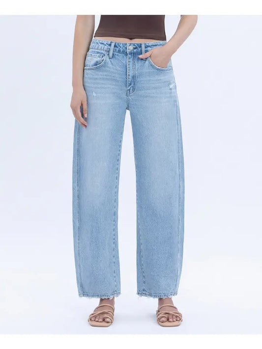 VERVET Super High Rise Light Wash Crop Barrel Leg Jeans