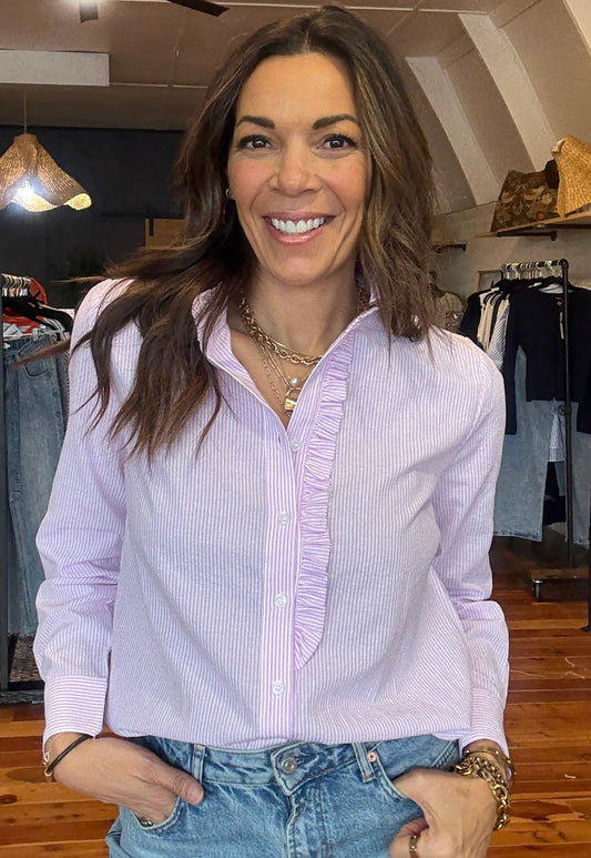 Frill Neck Pinstriped Shirt