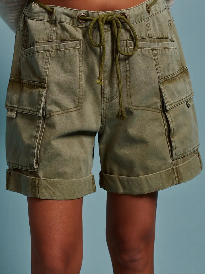 Mineral Wash Cotton Utility Cargo Shorts