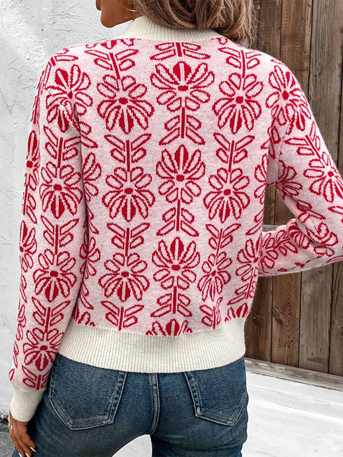 Floral Geo High Neck Sweater