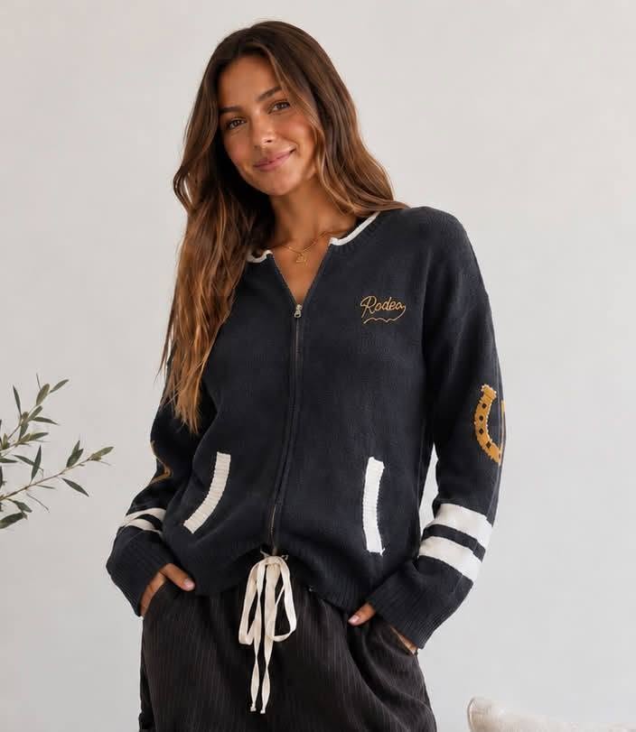 Rodeo Embroidered Zip Front Cardigan
