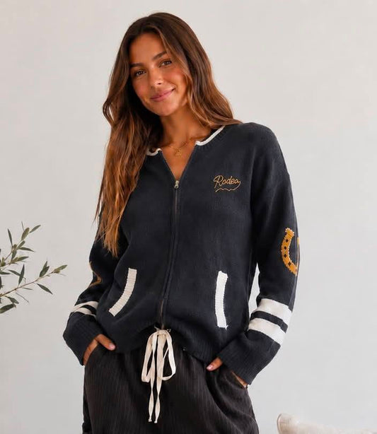 Rodeo Embroidered Zip Front Cardigan