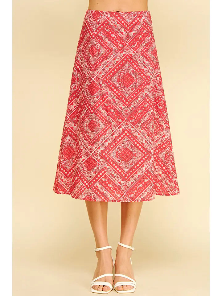 Bandana Print A-Line Midi Skirt