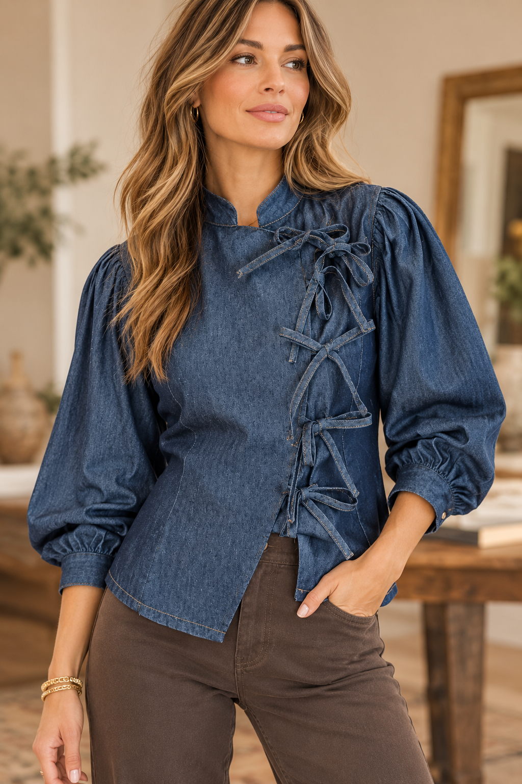 Denim Tie Blouse