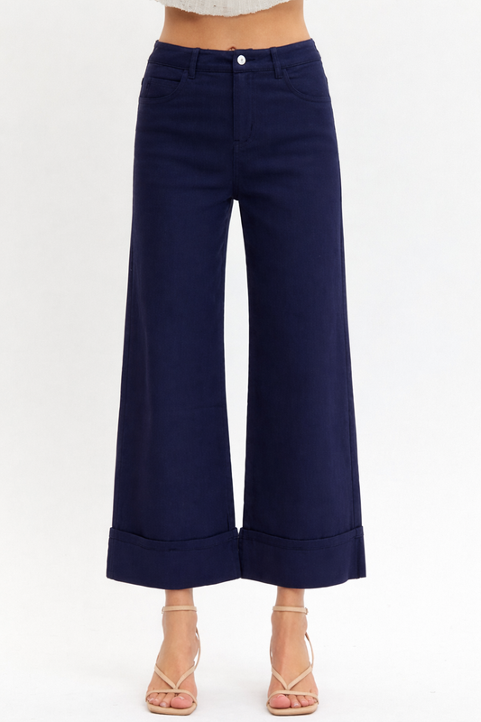 Navy Mid Rise Cuff Pants