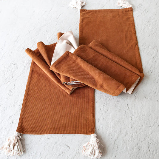 Corduroy & Linen Two-Sided Table Runner with Tassels