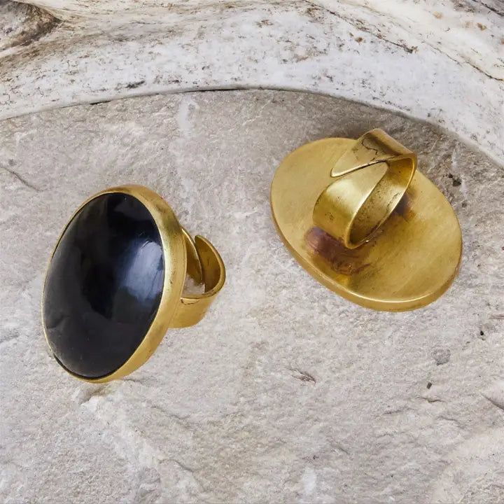 Bezel Set Ring, Brass - Horn