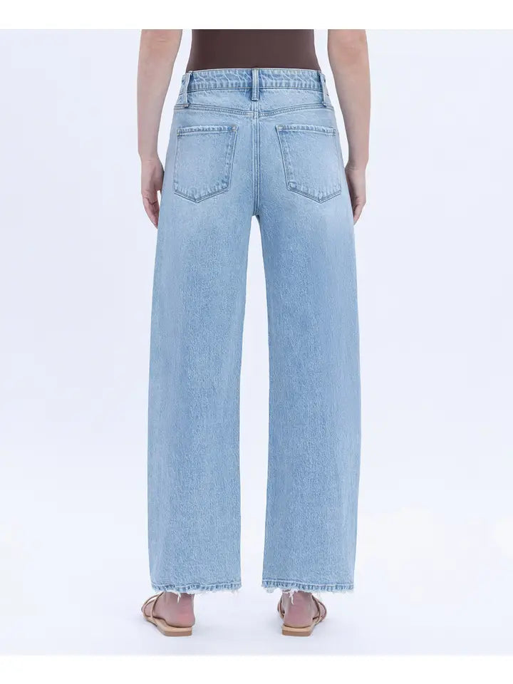 VERVET Super High Rise Light Wash Crop Barrel Leg Jeans
