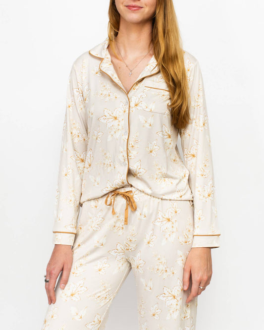 Harvest Toile Long Sleeve Button Up Sleep Shirt